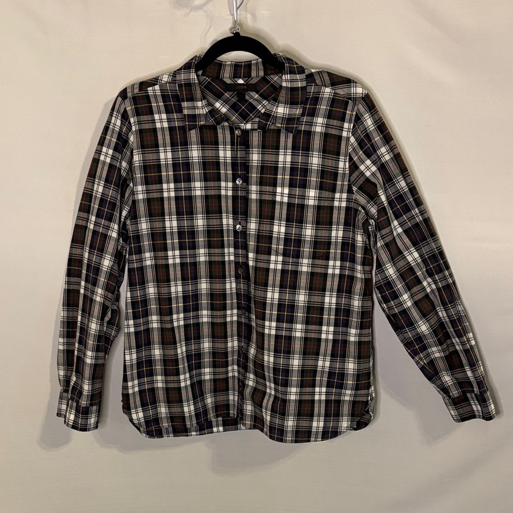 J. Crew Blue Plaid Blouse Button Up Shirt Size 14